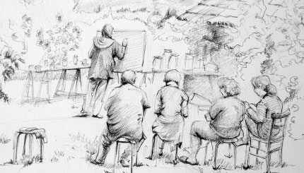 Un cours à Lucante, dessin de Michel Giboz
